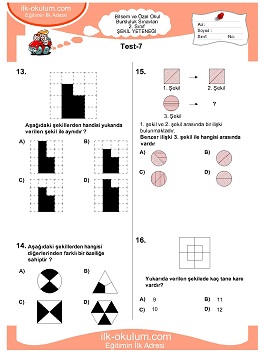 ilkokul 1. Sınıf Bilsem Zeka Testi 